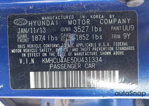 2013 Hyundai Accent Gls z USA, uszkodzony, nr VIN KMHCU4AE5DU431334